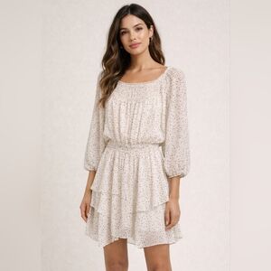 Reset by Jane Women’s Mini Dress Size Small Sheer Micro Star Print Ruched Whimsy